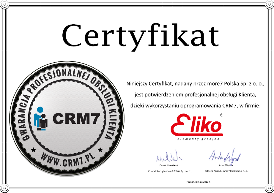 Certyfikat Eliko2