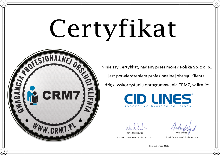 Certyfikat CID Lines3