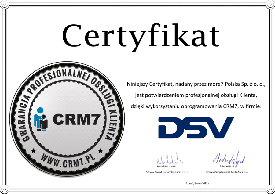 Certyfikat DSV