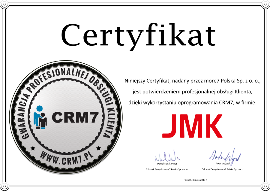 Certyfikat JMK