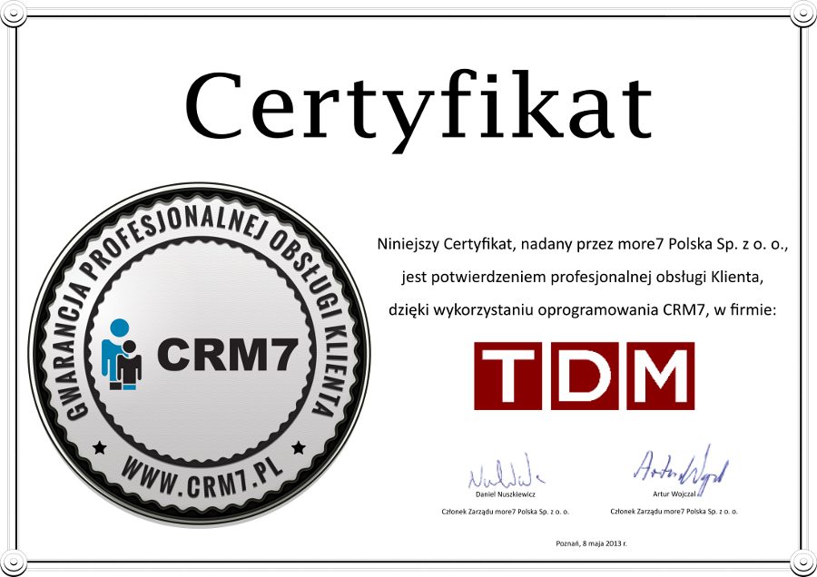 Certyfikat TDM